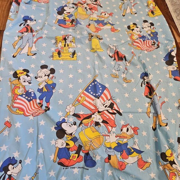 Vintage 1976 Disney Mickey Twin Bed Sheet Set FLAT FITTED Patriotic Fabric Blue - Picture 5 of 8